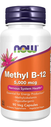 Now Suplementos , Metilo B 12 5000mcg, Metilcobalamina, Hip
