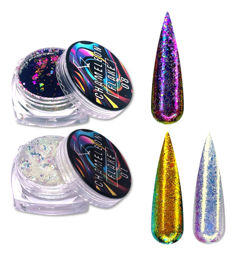 Efecto Camaleon Flake Uñas 2 Pzas. Color No. 01 / 08