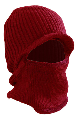 Gorro De Punto Rojo Con Visera Y Calentador De Cuello