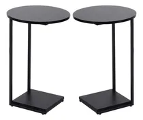 Comprar Juego De 2 Mesas Auxiliares En Forma De C Color Negro