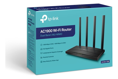 Router Tp-link Dual Band Mu-mimo 3x3 Ac1900 4ante Archer-c80