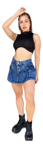 Short Mom Jean Mujer Dama Cargo Bolsillos Rigido Mujer Moda