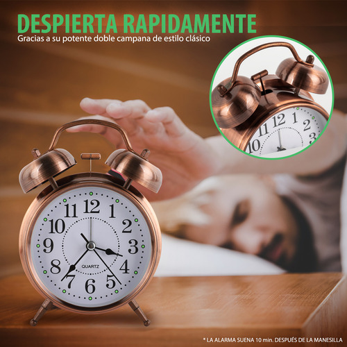 Reloj Despertador Campana Retro Analógico Estilo Vintage Color Cobre1