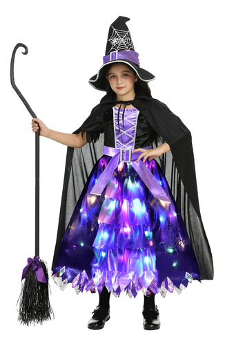 Disfraz De Bruja Para Niña Talla 8-10 Años-negro/morado