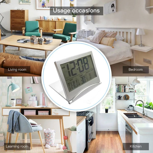 Alarma Digital Lcd Plegable Con Fecha Y Temperatura De Escri