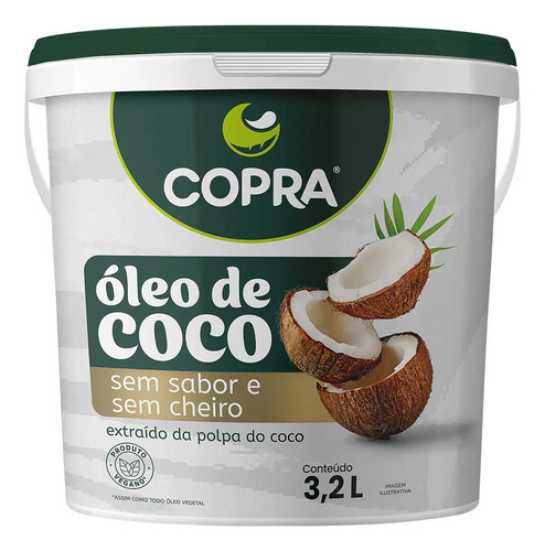 Óleo de coco balde 3.2l sem sabor e sem glúten Copra