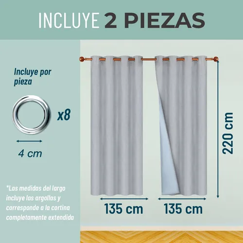 Cortina Blackout 100% 135x220cm Tipo Gamuza Casatua Set De 2 Gris Claro