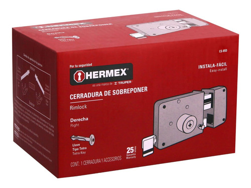 Imagen 3 de 5 de Chapa Puerta Principal Cerradura Derecha Llave Tetra Hermex