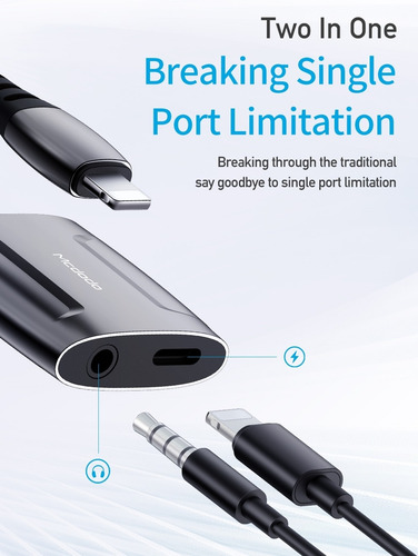 Imagen 3 de 10 de Adaptador iPhone Carga Lightning + Jack 3.5 Audio Llamadas