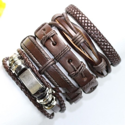 Pulseras  Hombre Colección De 5 Piel Y Cuerda