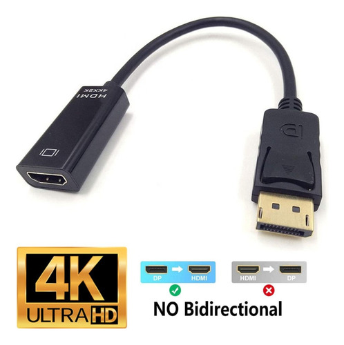 Imagen 1 de 6 de Cable Adaptador Displayport A Hdmi - Dp A Hdmi Negro