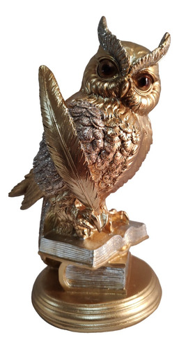 Adorno Figura Decorativa Buho Dorado Pluma, Alto 26cm.