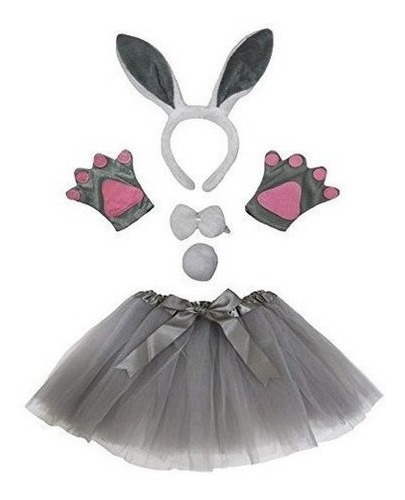 Bunny Diadema Bowtie Tail Gloves Grey Tutu 5 Piezas Traje De