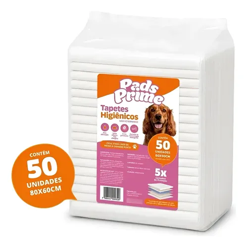 Tapete Higiênico Pet Cachorro Cães Pads Prime 80x60 50un Branco