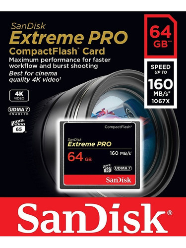 Cartão Compact Flash Sandisk Extreme Pro 64gb 160mb/s Cf 4k