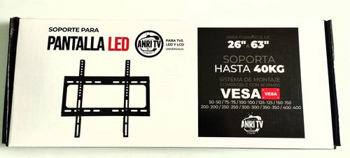 Soporte Fijo Anri Tv 26-63 Pared Color Negro