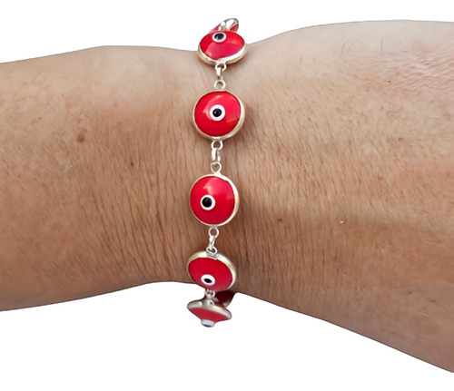 Pulsera Ojitos Turco Amuleto Plata 925 Color Rojo