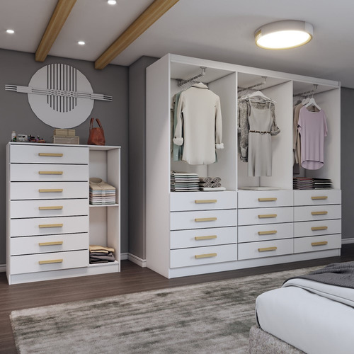 Quarto Completo Casal Catedral 7 Portas 19 Gavetas Branco
