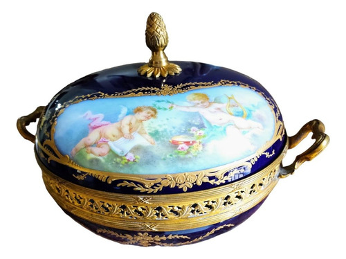 Bombonera Centro De Mesa Porcelana Sevres Royal Bleu 1846