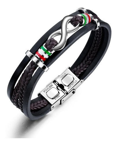 Elegante Pulsera Tejida Cuero Y Acero Inox Infinito P Regalo