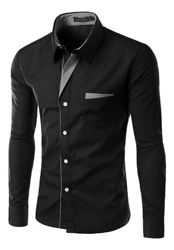 Camisa Manga Larga Elegante Diseño Nacbon Negro