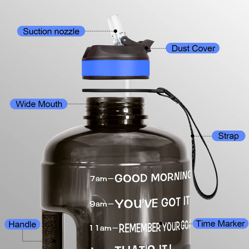 Botella De Agua Motivacional De 3.7 Litros Con Popote