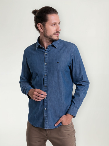 Camisa Denim Manga Larga Potros Color Celeste