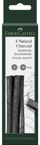 Faber Castell 4 Carboncillos Natural Pitt 9-15mm Trazo Negro