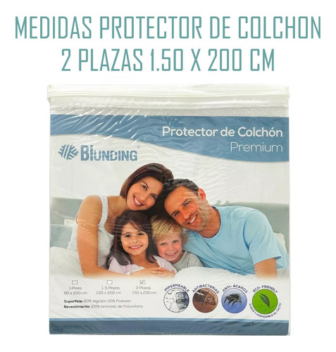 Cubre Colchón Protector Impermeable 2 Plazas Blunding