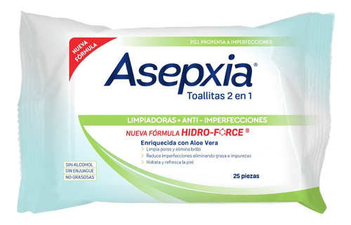 Imagen 1 de 1 de Asepxia Toallitas Humedas 25 Piezas. Limpia E Hidrata
