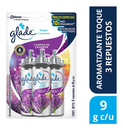 Pack X 3 Repuestos Aromatizante Glade Toque Lavanda 27gr