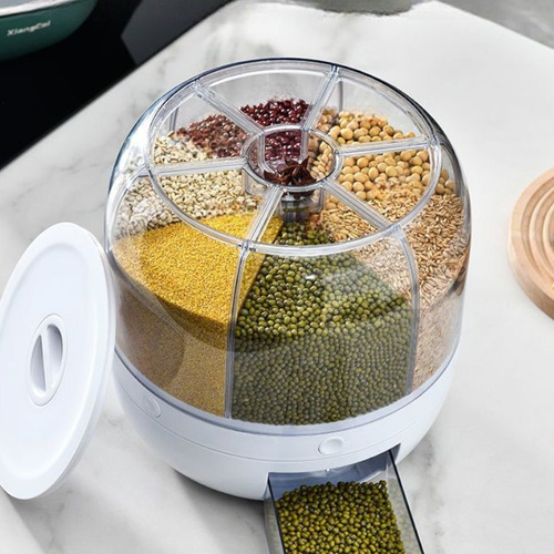 Armazenador De Alimentos Giratorio 6 Divisorias Porta Grãos Cor Branco