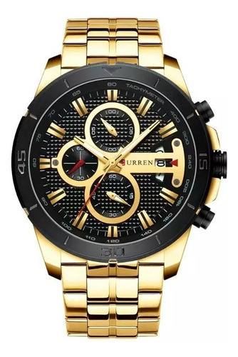 Reloj de pulsera deportivo casual Curren M-8337 con cuerpo dorado y azul, para hombre, color dorado