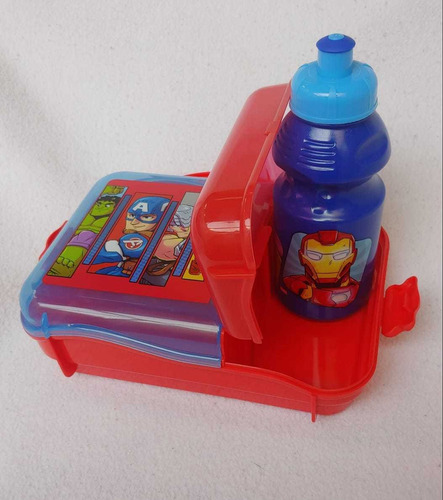 Lonchera Fun Kids Rectangular Avengers Con Botella Azul