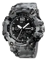 Comprar Reloj Militar Digital Burk 1742 Alarma Luz Cronometro Malla Gris Militar Bisel Gris Militar Fondo Negro