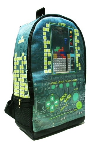Mochila Gamer Block Pixel Puzzle Juvenil Verde Escolar