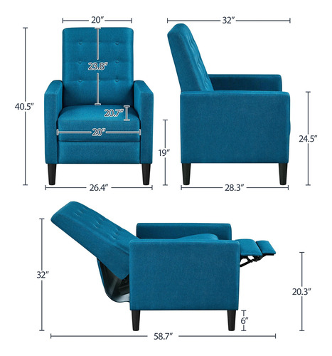 Silla Reclinable Moderna, Sofá Individual Ajustable Con Cojí