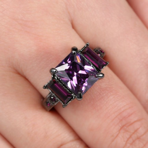 Anillo Piedra Purpura Enchapado Princesa Circon Matrimonio
