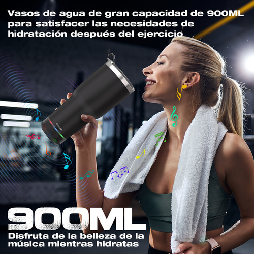 Vaso Térmico Con Bocina Bluetooth De 900 Ml Kbod Rad-20431 Negro Liso