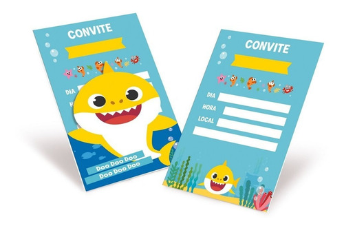 Imagem 1 de 3 de Convite Festa Baby Shark - 8 Unidades - Cromus - Rizzo Festa