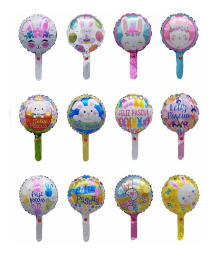 Pack 50 Globos Metalicos Pascua Conejos 25 Cm Sin Varilla