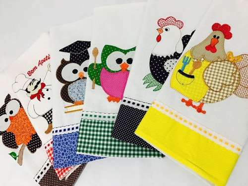 Imagem 2 de 7 de Pano De Copa Prato Bordado Patchwork Atacado Kit 20 Peças