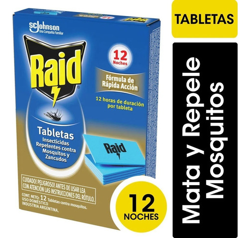 Imagen 1 de 4 de Raid Pastillas Tabletas Anti Mosquitos Doble Acción X 12 Uni