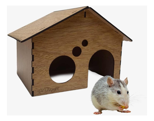 Casa De Madera M Hamster Roedor Erizo Coballo Topo Mascota