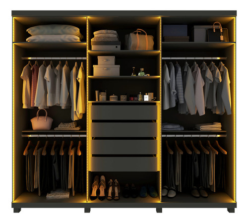 Guarda Roupa Absolut 6 Portas Reflecta Led Grafite - Gelius