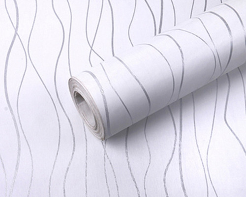 Imagen 1 de 9 de Papel Tapiz Adherible 10m X 45cm Rayas Plata Elegante Tp35