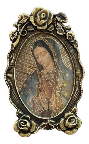 Retablo Virgen Guadalupe Zamac Oval Rosas Mediano