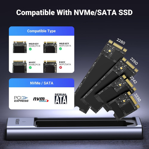 Carcasa M.2 Nvme Sata Ssd Aluminio 20 Gbps Usb-c Uasp Trim