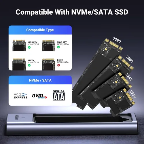 Carcasa M.2 Nvme Sata Ssd Aluminio 20 Gbps Usb-c Uasp Trim
