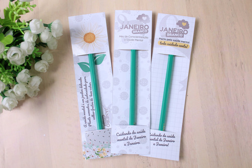 60 Lembrancinha Janeiro Branco - Card Com Lápis